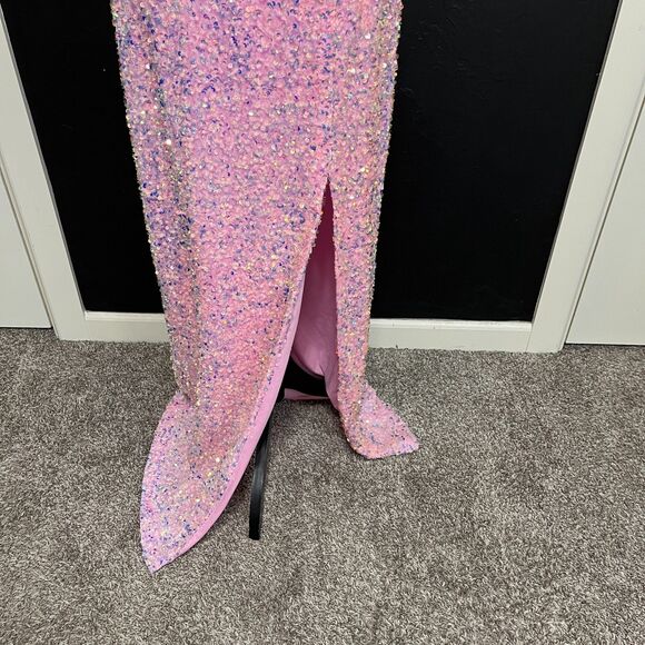 B. Smart Pink Iridescent Sequin Floor Length Dress Size 13 - Picture 11 of 15
